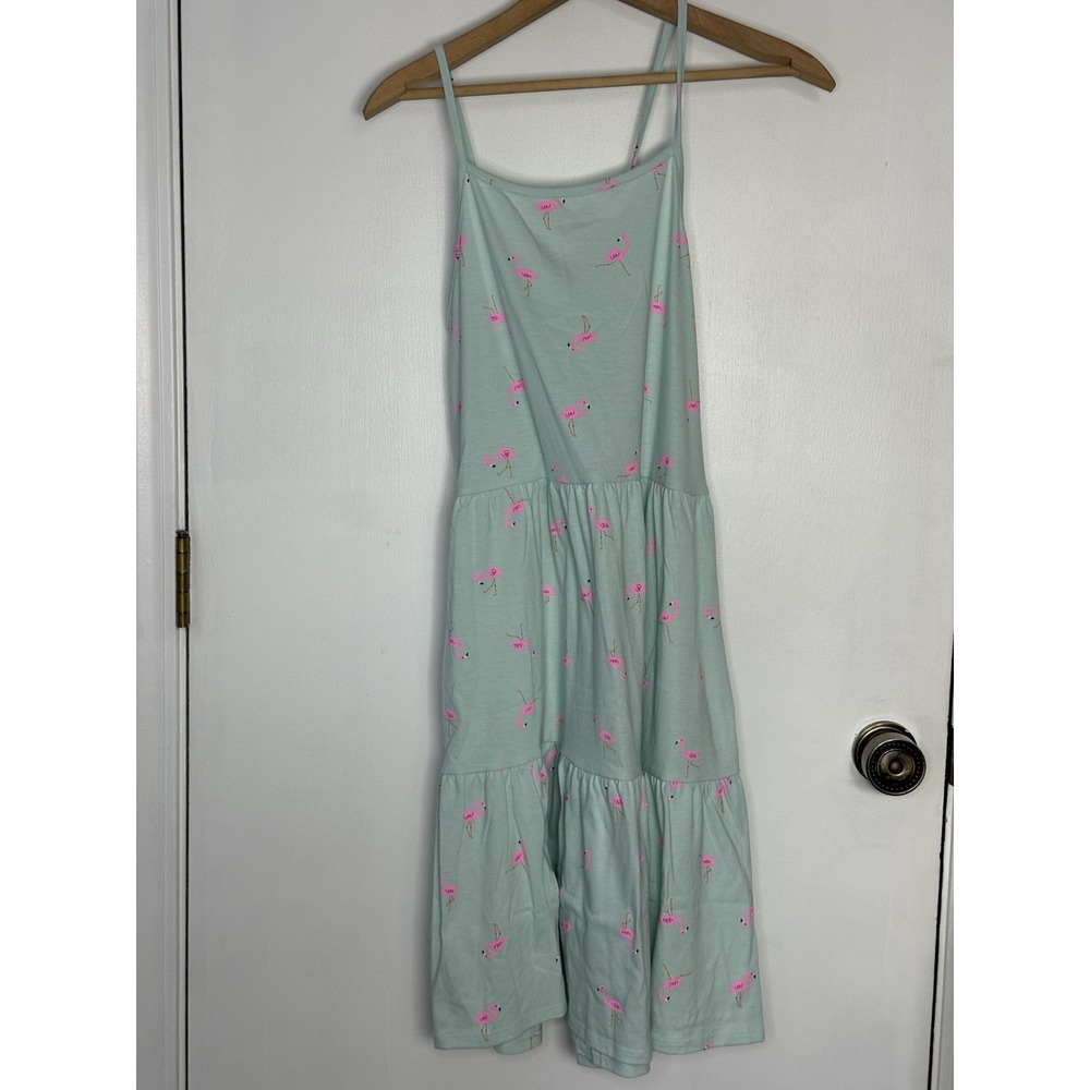 Cat & Jack girls mint w/ Pink Flamingos print tiered cross back dress, XXL 18+